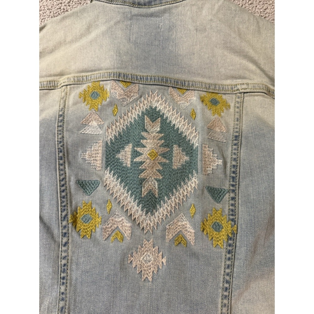 LulaRoe Denim Jacket Women's XS Embroidered Harvey Design Southwestern Aztec - Picture 8 of 11